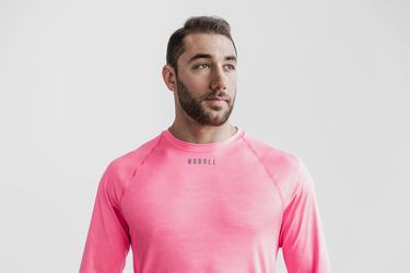 Nobull Lightweight Textured Men's Long Sleeves Pink Camo | Australia (KZ1769)